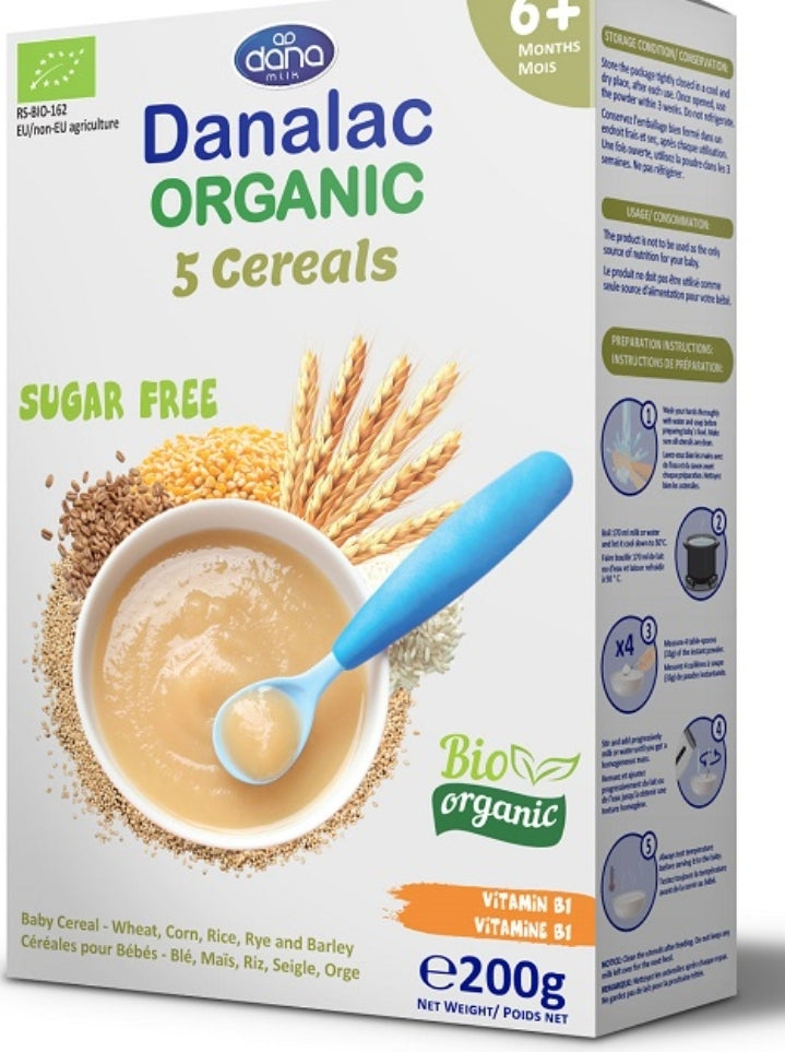 Danalac Bio Organic 5 Cereale 6 m+, 200g, fara zahar