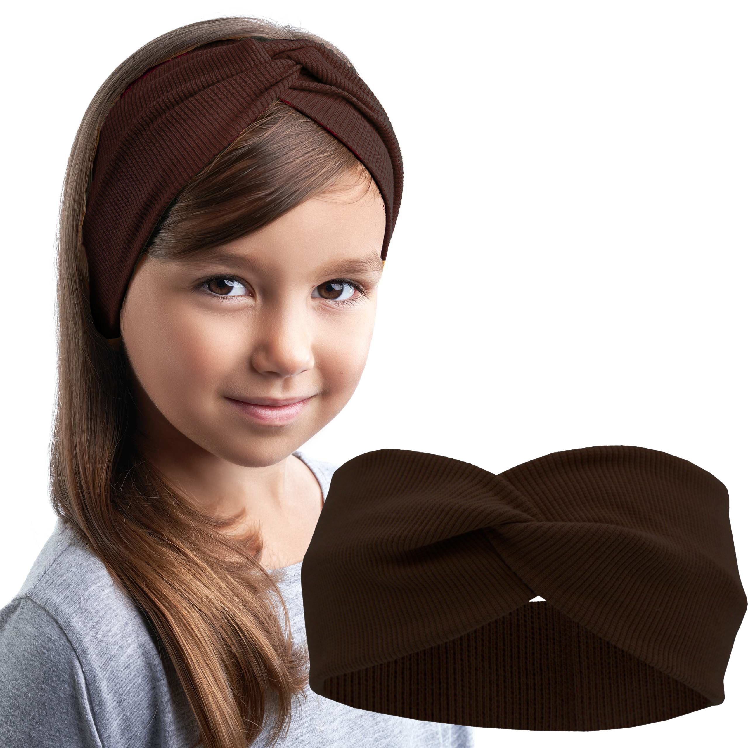 Bentita pentru par rasucita pentru Copii, Fete, Bebelusi, WAYA, 46-58 cm, Bumbac, de la 4 -12 ani, Ciocolata inchis