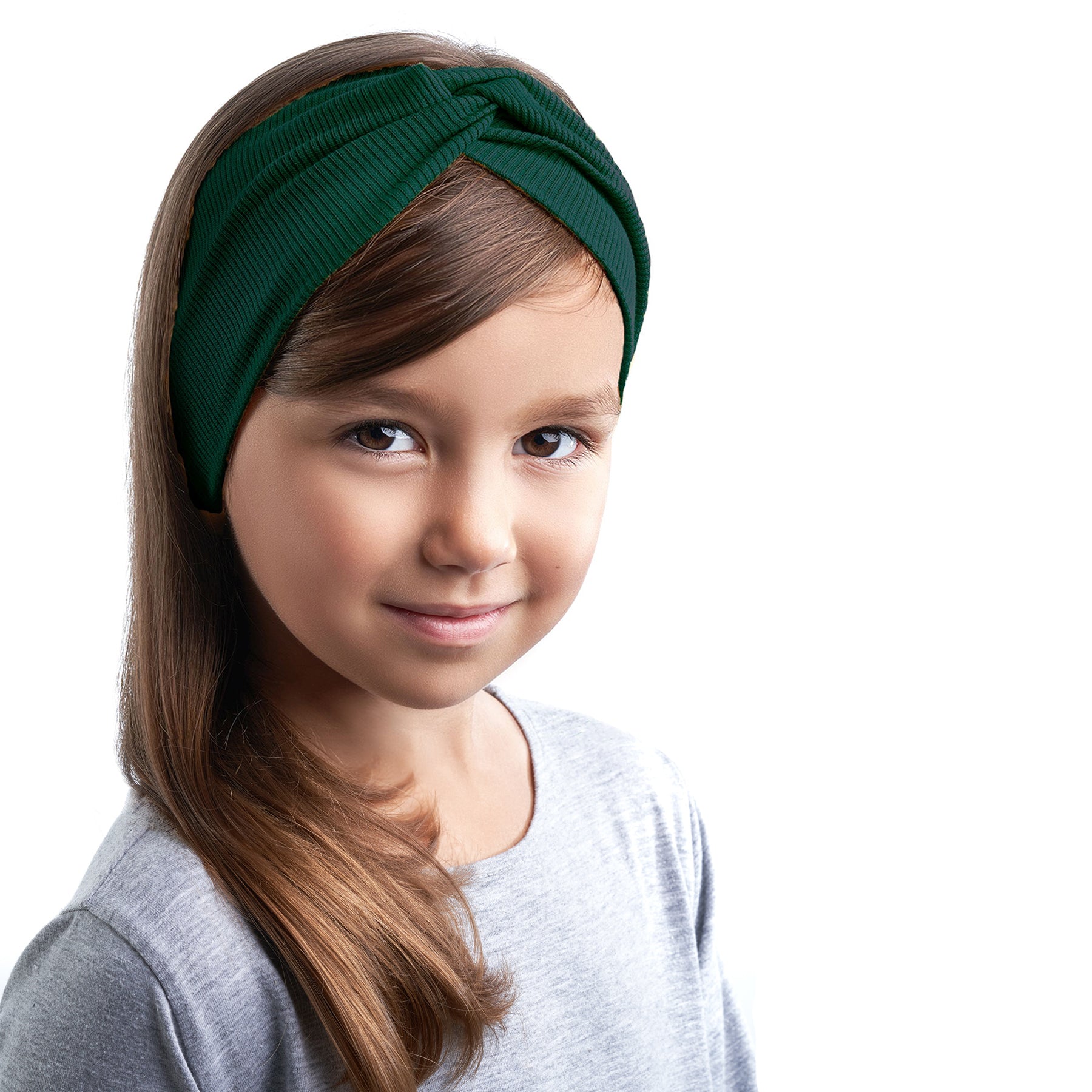 Bentita pentru par rasucita pentru Copii, Fete, Bebelusi, WAYA, 46-58 cm, Bumbac, de la 4 -12 ani, Verde inchis