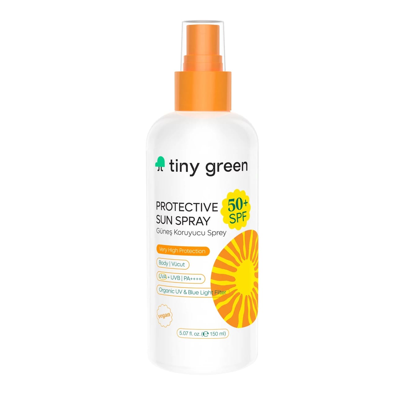 Tiny Green Spray de protecție solară 50+ SPF, vegană, 150 ml Imagine principală a produsului