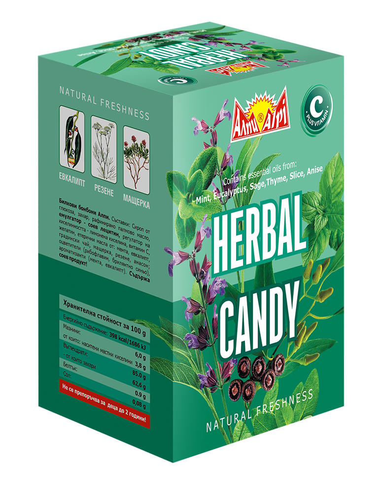 ALPI HERBAL TOFFEE - Bomboane cu uleiuri esentiale menta, eucalipt, salvie, cimbru, anason, 100 buc