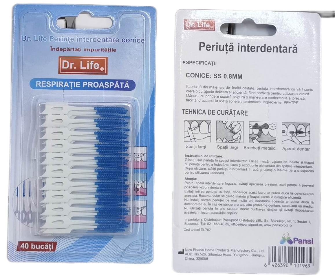 Dr. Life Periute interdentare conice, flexibile, 40 buc / cutie
