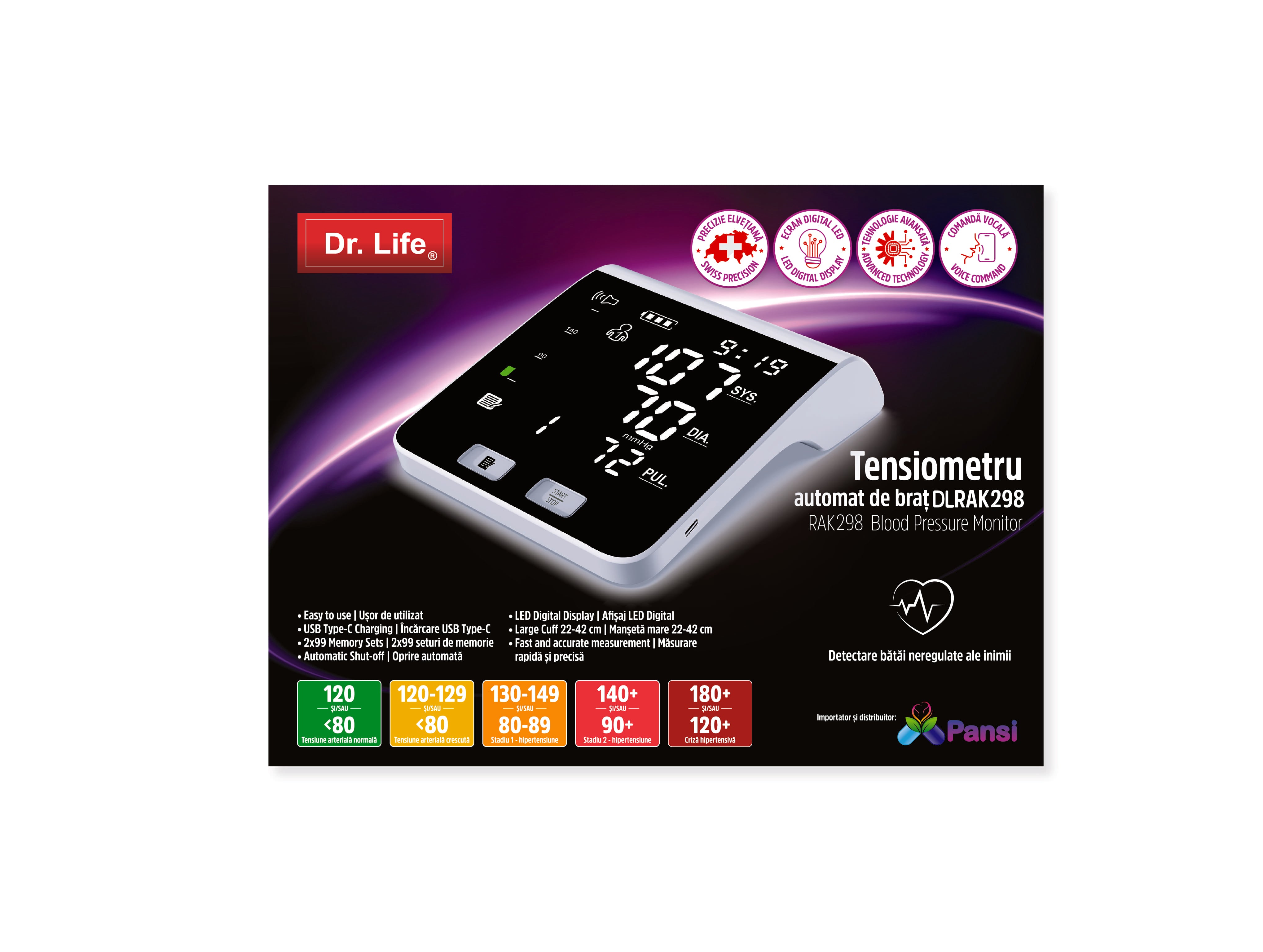 Dr.Life Tensiometru automat de brat cu voce RAK298 Imagine principală a produsului