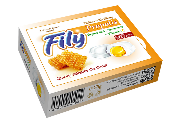 ALPI FILY PROPOLIS Bomboane umplute cu extract de propolis si vitamina C, 70 g