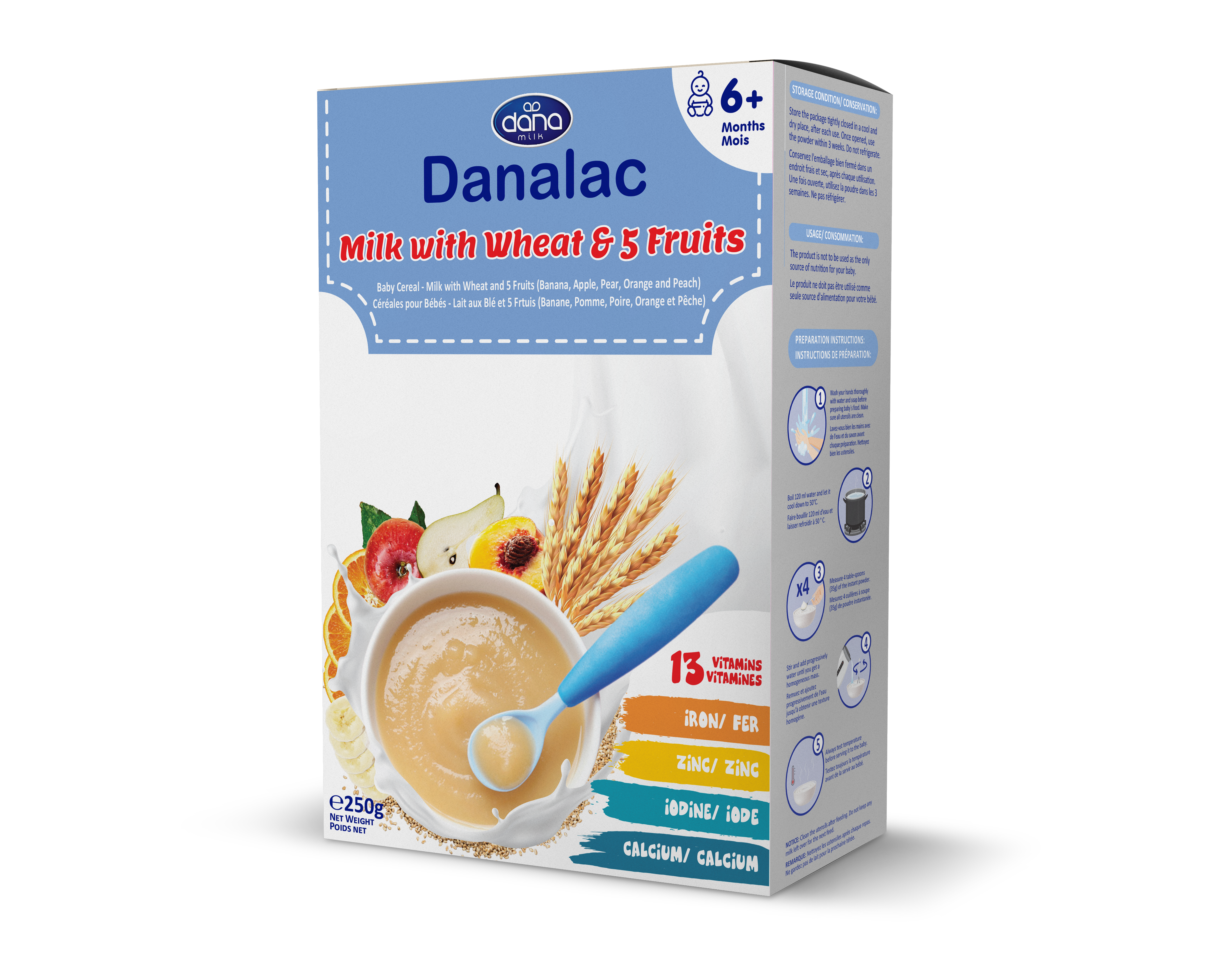 Danalac Cereale Grau & 5 Fructe, cu lapte, 6 m+, 250g