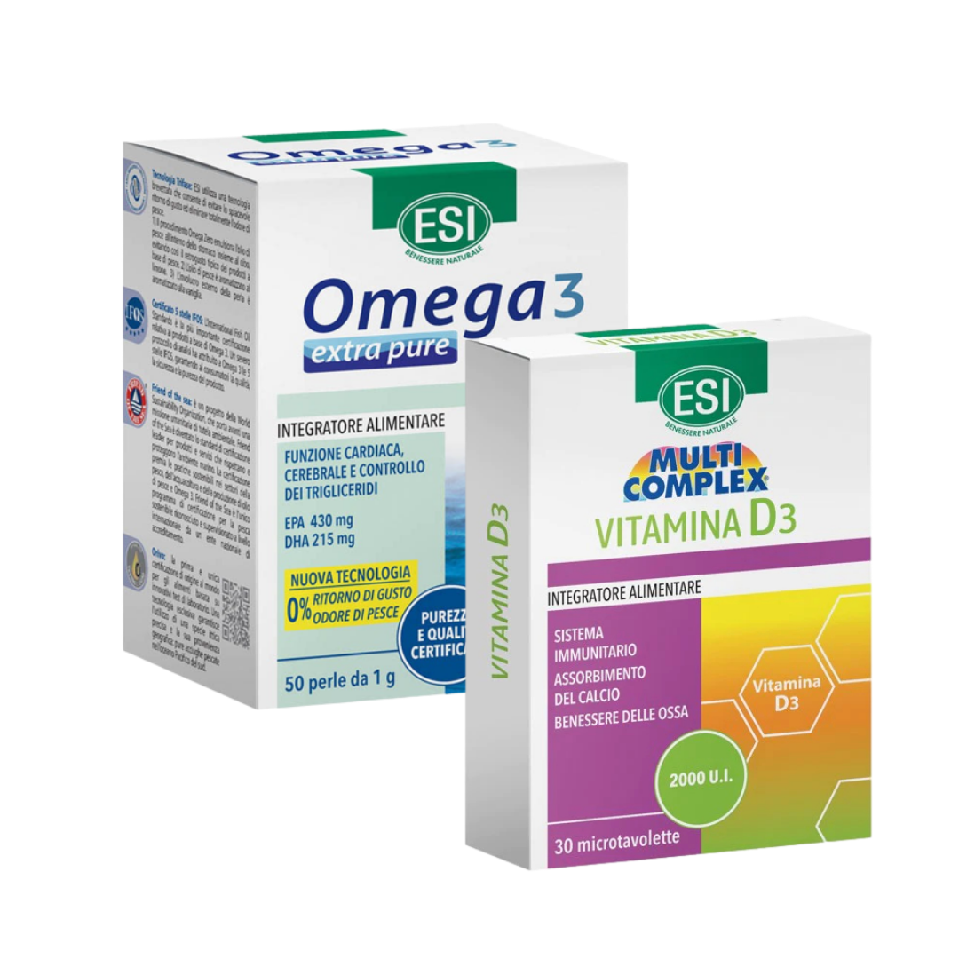 ESI Pachet Vitalitate: Omega 3 Extra Pure x 50 capsule si Vitamina D3 2000 UI