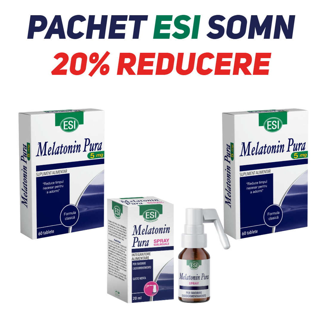 ESI Pachet Somn: 2 + 1 Melatonin Pura 5 mg  x 60 microtablete si ESI Melatonin Pura Spray, 20 ml  - Reducere 20%