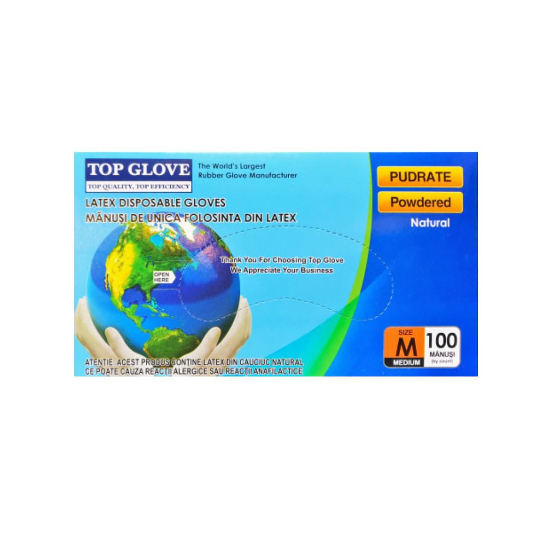 Top Glove Manusi examinare M latex alb usor pudrate