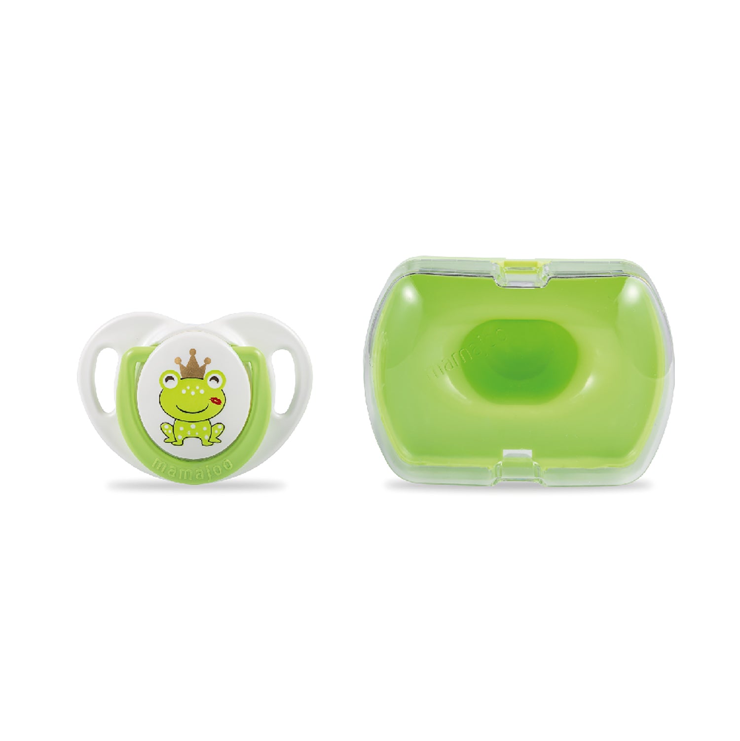 mamajoo Suzeta ortodontică din silicon si cutie de depozitare, Frog -  6 luni