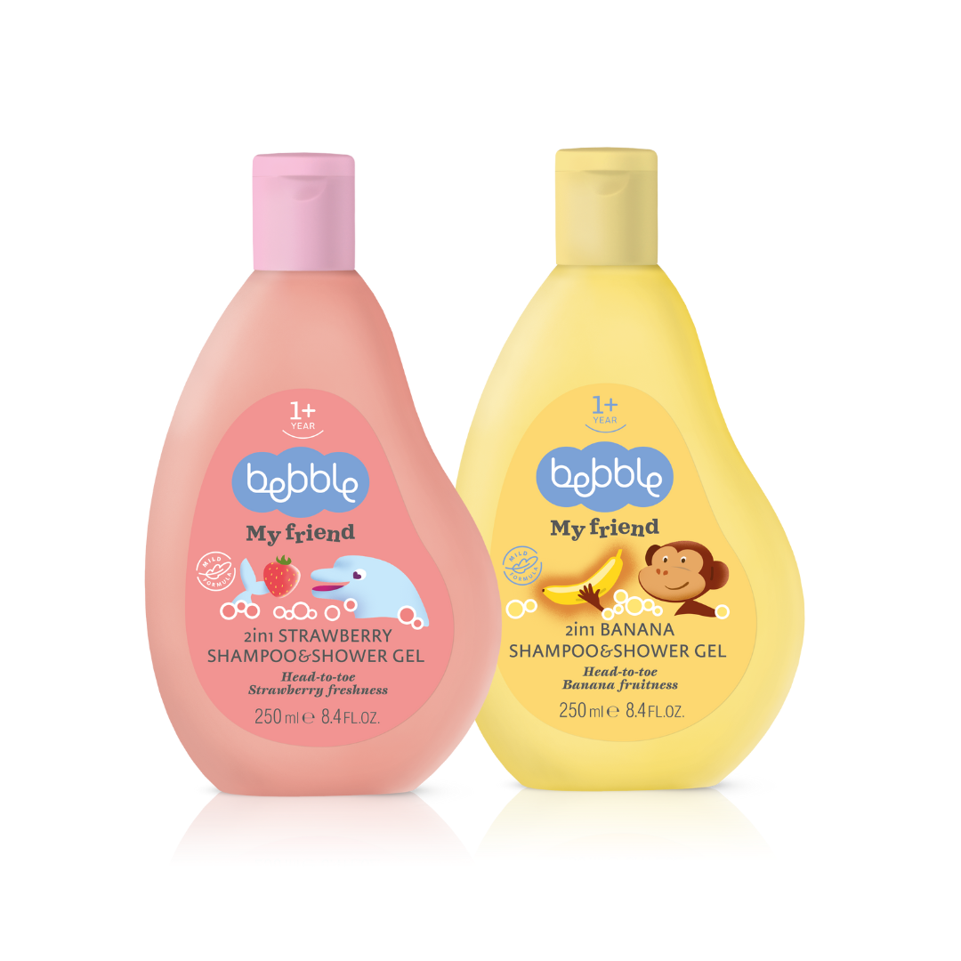Bebble My Friend  kids pack (Sampon si gel 2 in 1 - Banana & Capsuna) Imagine principală a produsului
