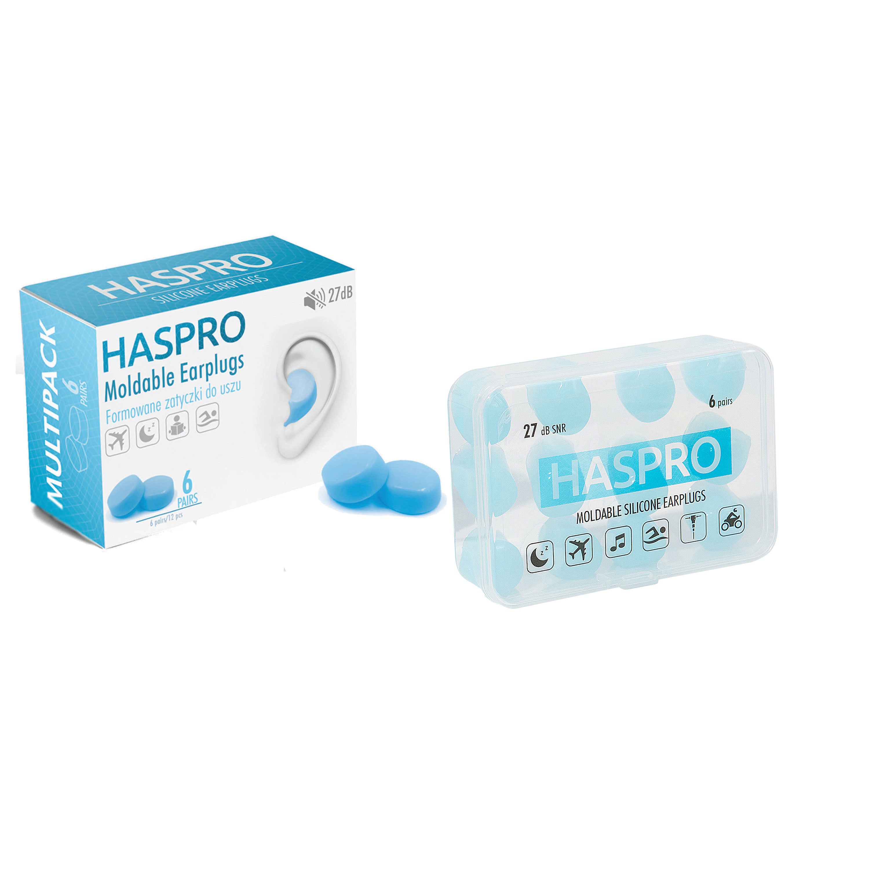Haspro Set 12 dopuri de urechi, Silicon, Reutilizabil, Hipoalergic – albastru