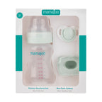 mamajoo Mini set cadou verde praf, Biberon 250ml, Suzeta si cutie de depozitare, 3 buc
