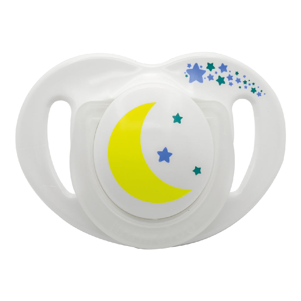 mamajoo Suzeta cu design ortodontic din silicon si cutie de depozitare, Luna si stelele & cutie alba 6m+, 1 buc