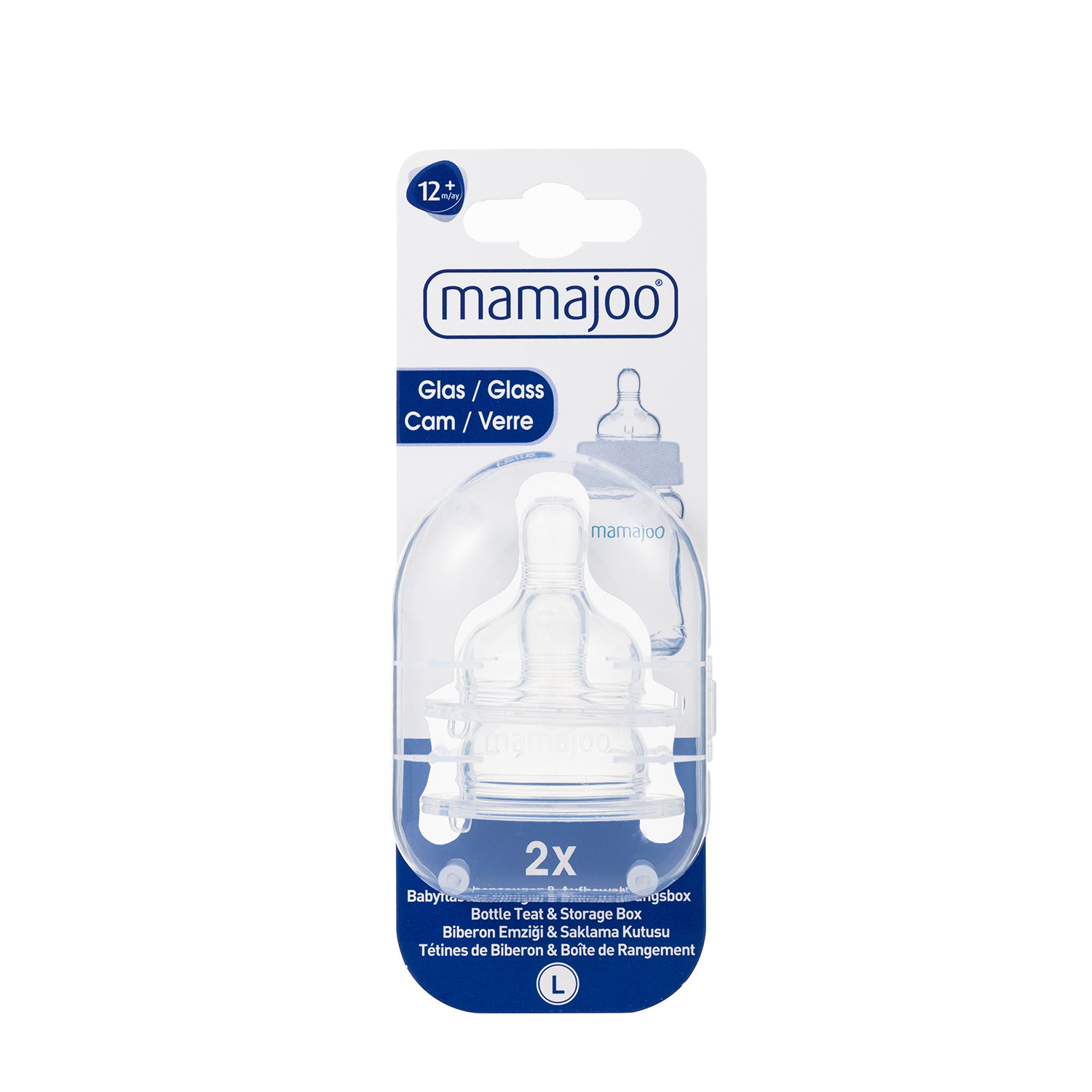 mamajoo Pachet x 2 tetine de silicon anti-colici nr.3 / L 12m+ & cutie de depozitare, 2 buc Imagine principală a produsului
