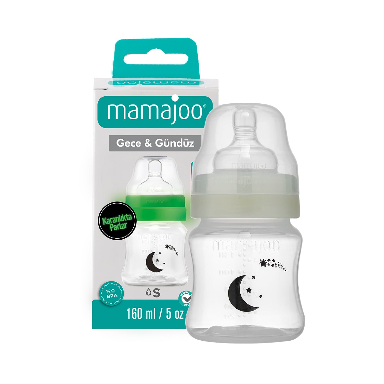 mamajoo Biberon Night&Day 160ml & tetina anti-colici nr.1 /S, 1 bucata Imagine principală a produsului