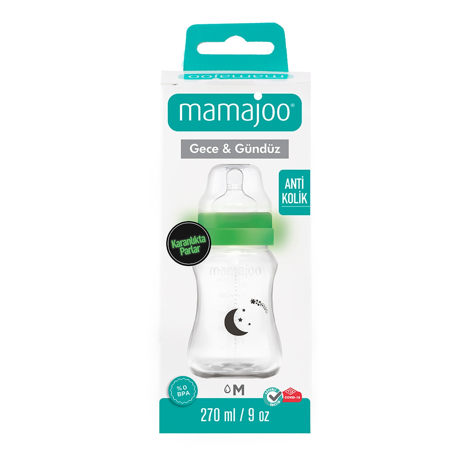 mamajoo Biberon Night&Day 270ml & tetina anti-colici nr.2 / M, 1 bucata