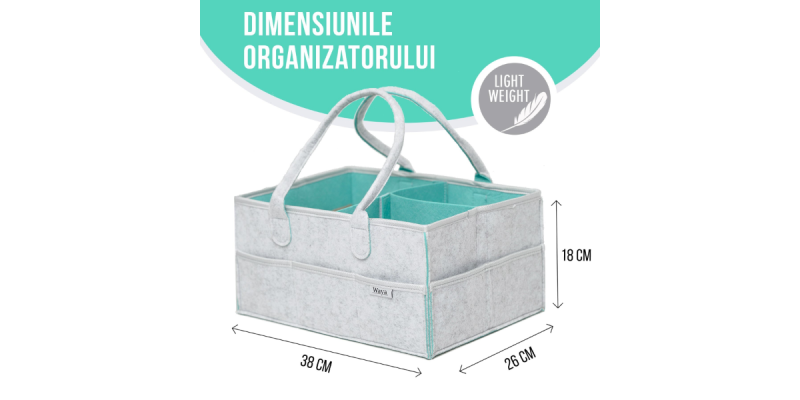 Geanta pentru scutece si accesorii, WAYA, Pasla, Gri/Turcoaz, 38x26x18 cm