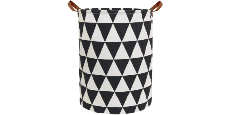 Cos multifunctional pliabil cu manere, WAYA, Bumbac, 16 l, Model triunghiuri, Alb / Negru